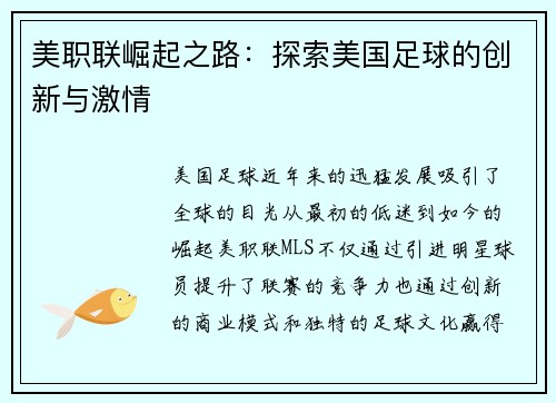 美职联崛起之路：探索美国足球的创新与激情